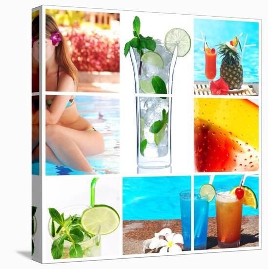 Collage Background With Cocktail And Travel Concept-haveseen-Stretched Canvas