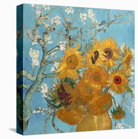 Collage Design with Painting Elements - Sunflowers & Almond Branches in Bloom-Elements of Vincent Van Gogh-Stretched Canvas