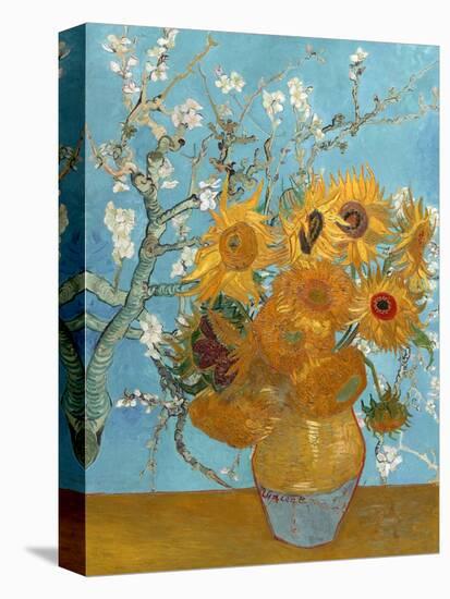 Collage Design with Painting Elements - Sunflowers & Almond Branches in Bloom-Elements of Vincent Van Gogh-Stretched Canvas