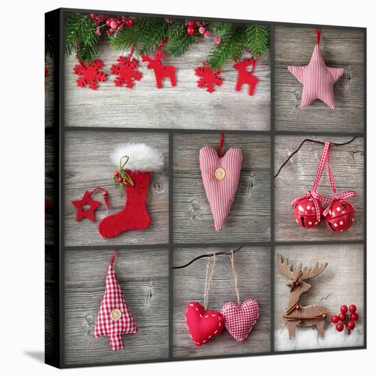 Collage of Christmas Photos over Grey Wood Background-egal-Premier Image Canvas