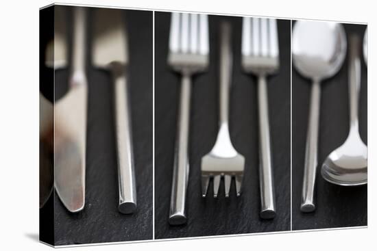 Collage of Cutlery Images on Rustic Style Background-Veneratio-Premier Image Canvas