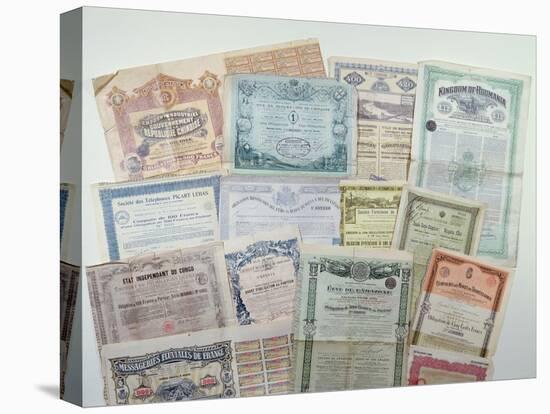 Collection of Bond Certificates, Early 20th Century (Colour Litho)-French-Premier Image Canvas