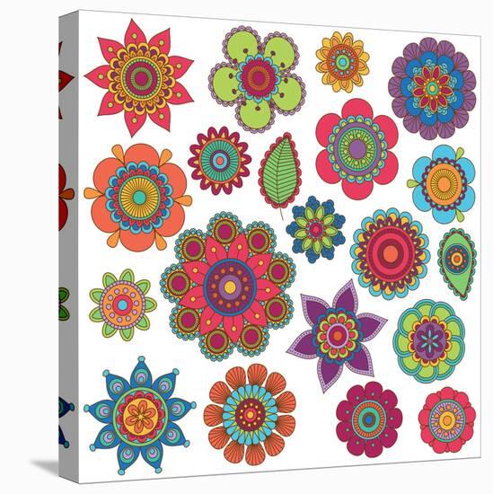 Collection of Doodle Style Flowers or Mandalas-Pink Pueblo-Stretched Canvas