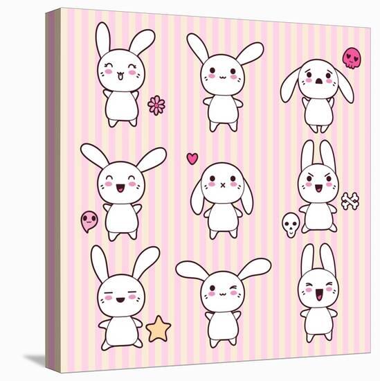 Collection of Funny and Cute Happy Kawaii Rabbits.-incomible-Stretched Canvas