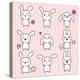 Collection of Funny and Cute Happy Kawaii Rabbits.-incomible-Stretched Canvas