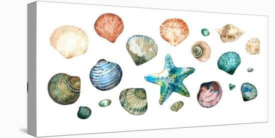 Collection of Seashells in Style Doodle and Abstract Hand-Painted with Watercolors Isolated on Whit-Maria Tishchenko-Premier Image Canvas