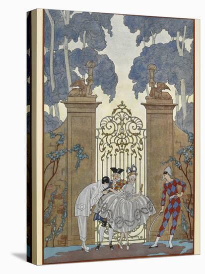 Colombine People standing outside a gate A Pierrot-Georges Barbier-Premier Image Canvas