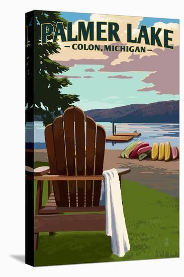 Colon, Michigan - Palmer Lake - Adirondack Chairs-Lantern Press-Stretched Canvas