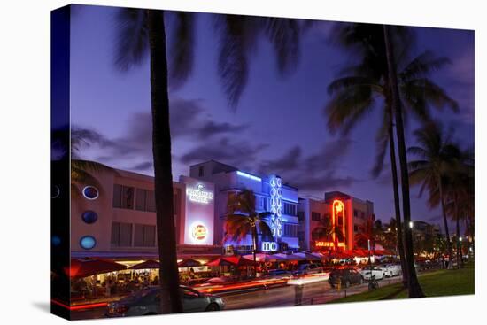 Colony Hotel, Facade, Ocean Drive at Dusk, Miami South Beach, Art Deco District, Florida, Usa-Axel Schmies-Premier Image Canvas