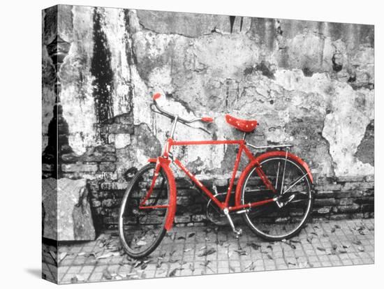 Color Pop, Bike against wall, Beijing, China, Living Coral-null-Premier Image Canvas