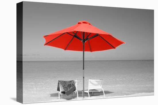 Color Pop, Chairs Under An Umbrella On The Beach, Turks And Caicos Islands, North Atlantic Ocean-null-Premier Image Canvas