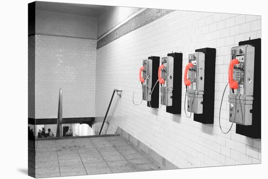 Color Pop, Pay Phones in Subway Station New York New York USA, Living Coral-null-Stretched Canvas