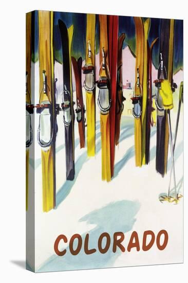 Colorado - Colorful Skis-Lantern Press-Stretched Canvas