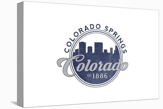 Colorado Springs, Colorado - Skyline Seal (Blue)-Lantern Press-Stretched Canvas