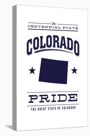 Colorado State Pride - Blue on White-Lantern Press-Stretched Canvas