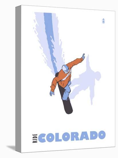 Colorado, Stylized Snowboarder-Lantern Press-Stretched Canvas