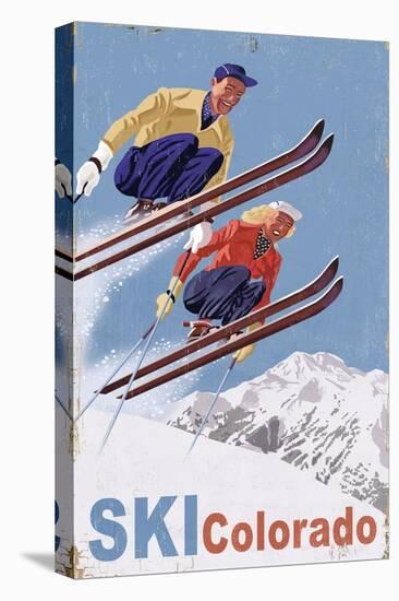 Colorado - Vintage Skiers - Lantern Press Artwork-Lantern Press-Stretched Canvas