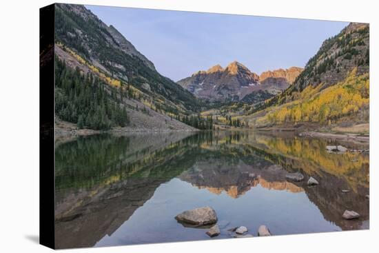 Colorado, White River National Forest, Maroon Bells with Autumn Color at First Light-Rob Tilley-Premier Image Canvas
