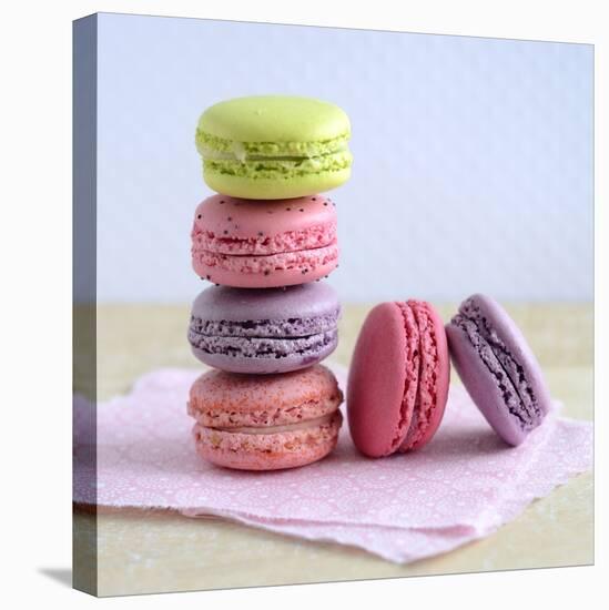 Colored Macaroons on a Platter-Sonia Chatelain-Premier Image Canvas