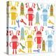 Colorful Cute Robots and Monsters Pattern-Luizavictorya72-Stretched Canvas