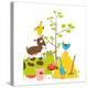 Colorful Funny Cartoon Farm Domestic Animals Pyramid Composition Card. Countryside Cottage Animals-Popmarleo-Stretched Canvas