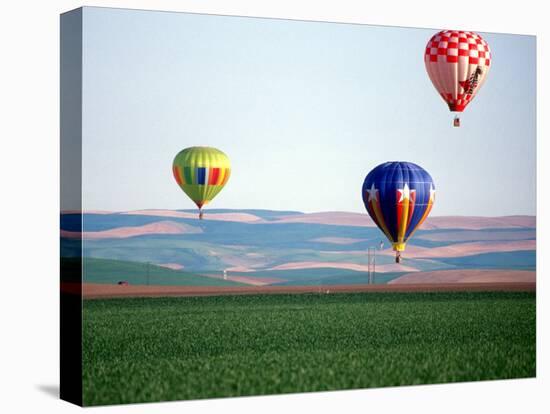 Colorful Hot Air Balloons Float over a Wheat Field in Walla Walla, Washington, USA-William Sutton-Premier Image Canvas