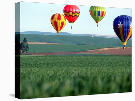 Colorful Hot Air Balloons Float over a Wheat Field in Walla Walla, Washington, USA-William Sutton-Premier Image Canvas