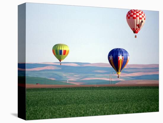 Colorful Hot Air Balloons Float over a Wheat Field in Walla Walla, Washington, USA-William Sutton-Premier Image Canvas