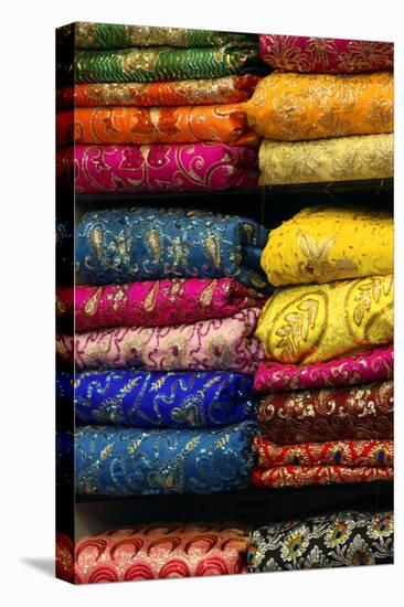 Colorful Sari Shop in Old Delhi Market, Delhi, India-Kymri Wilt-Premier Image Canvas
