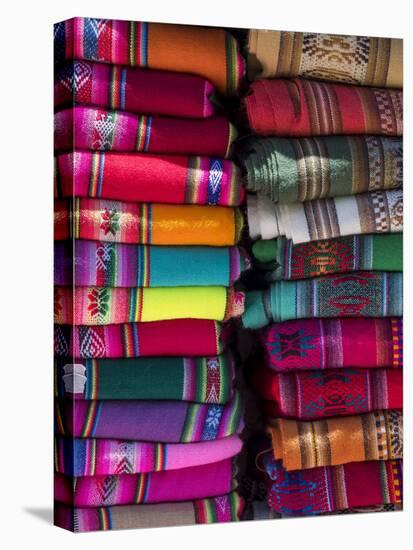 Colorful scarfs or blankets for tourists. Town of Humahuaca in the Quebrada de Humahuaca canyon-Martin Zwick-Premier Image Canvas