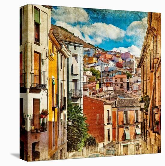 Colorful Spain - Streets And Buildings Of Cuenca Town - Artistic Picture-Maugli-l-Stretched Canvas