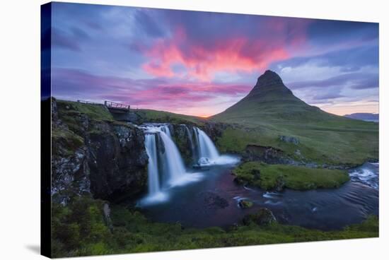 Colorful Sunset Over Mountains And A Waterfall In Iceland-Joe Azure-Stretched Canvas