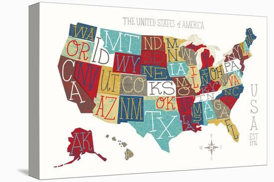 Colorful USA Map-Michael Mullan-Stretched Canvas
