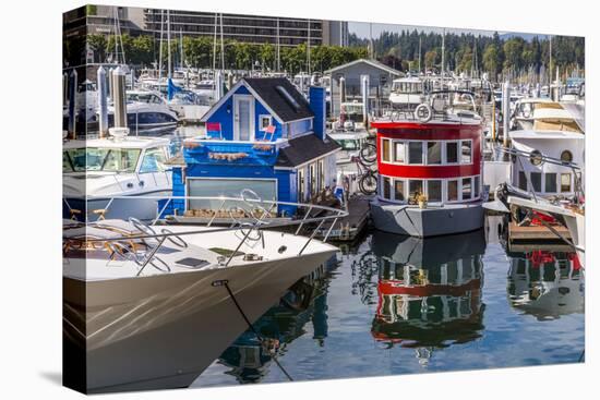 Colourful boats in Vancouver Harbour near the Convention Centre, Vancouver, British Columbia, Canad-Frank Fell-Premier Image Canvas