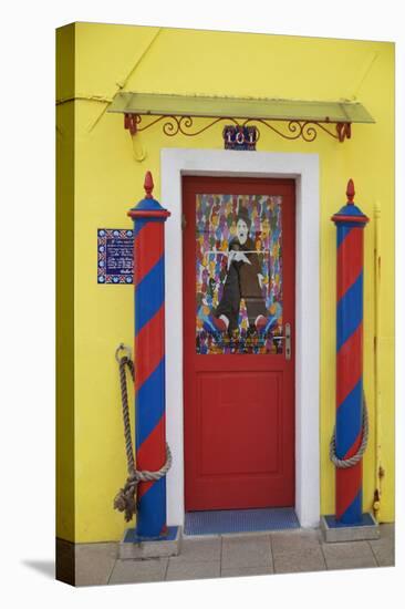 Colourful, Ornate Traditional Doorway and Striped Mooring Posts in the Town of Burano, Venice-Cahir Davitt-Premier Image Canvas
