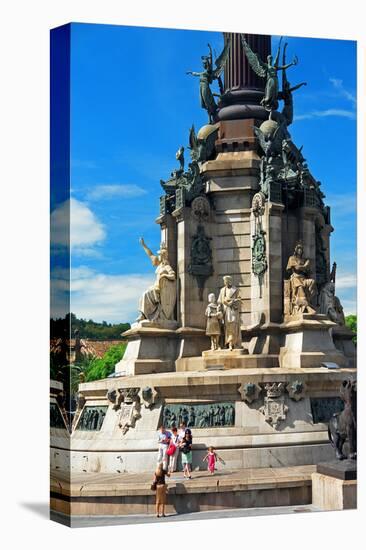 Columbus monument on the Placa del Portal de la Pau, Barcelona, Catalonia, Spain-null-Stretched Canvas