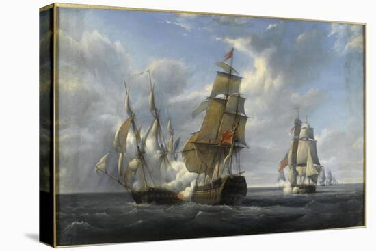 Combat de frégate française Canonnière contre vaisseau anglais Tremendous, 21 avril 1806-Pierre Julien Gilbert-Premier Image Canvas