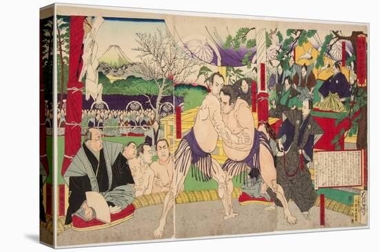 Combat Des Lutteurs De Sumo Koyonagi Tsunekichi Et Arauma Daigoro. Estampe De Tsukioka Yoshitoshi (-Tsukioka Yoshitoshi-Premier Image Canvas