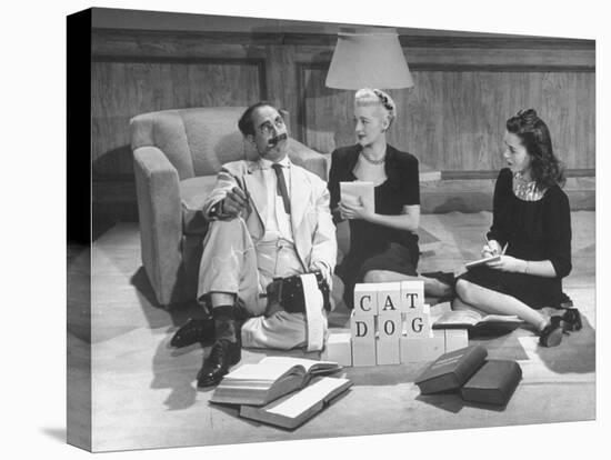 Comedian Groucho Marx Playing a Game with Two Women-null-Premier Image Canvas