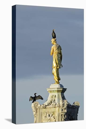 Common Comorants Perched on Statue Drying Out, Bushy Park, London, England, UK, November-Terry Whittaker-Premier Image Canvas