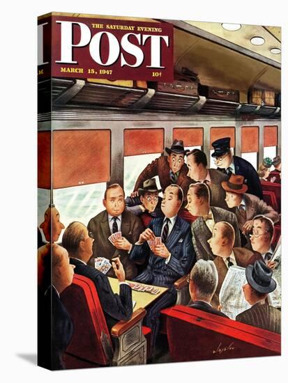 "Commuter Card Game," Saturday Evening Post Cover, March 15, 1947-Constantin Alajalov-Premier Image Canvas