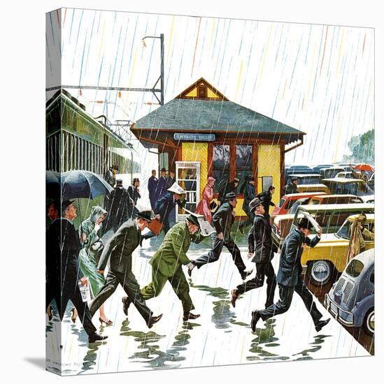 "Commuters in the Rain," October 7, 1961-John Falter-Premier Image Canvas