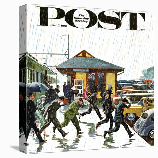 "Commuters in the Rain," Saturday Evening Post Cover, October 7, 1961-John Falter-Premier Image Canvas
