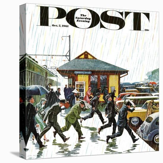 "Commuters in the Rain," Saturday Evening Post Cover, October 7, 1961-John Falter-Premier Image Canvas
