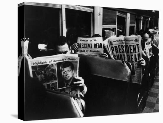 Commuters Reading of John F. Kennedy's Assassination-Carl Mydans-Premier Image Canvas