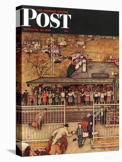 "Commuters" (waiting at Crestwood train station) Saturday Evening Post Cover, November 16,1946-Norman Rockwell-Premier Image Canvas