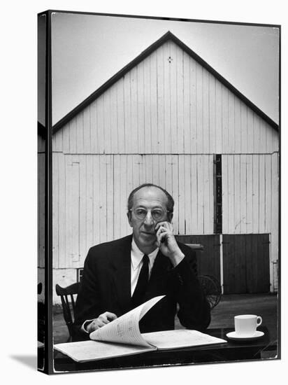 Composer Arron Copland Sitting at Table with Score in Front of Barn-Gordon Parks-Premier Image Canvas
