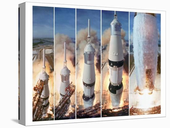 Composite 5 Frame Shot of Gantry Retracting While Saturn V Boosters Lift Off to Carry Apollo 11-Ralph Morse-Premier Image Canvas