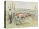 Compositional Study of a Milking Scene at Eragny-Sur-Epte, 1884 (Watercolour over Black Chalk)-Camille Pissarro-Premier Image Canvas