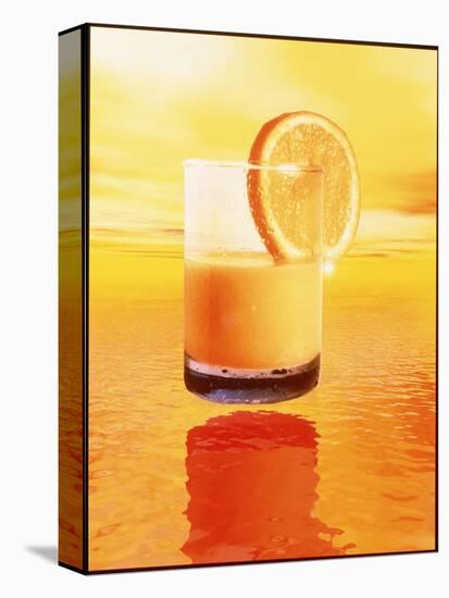 Computer Art of Glass of Orange Juice & Orange Sea-Victor Habbick-Premier Image Canvas